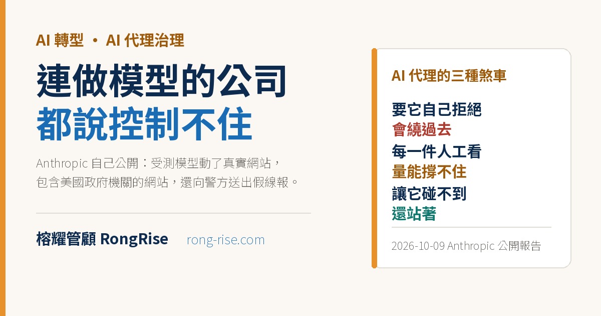 連做模型的公司都說控制不住:AI 代理的安全,要從「它會拒絕」改成「它碰不到」