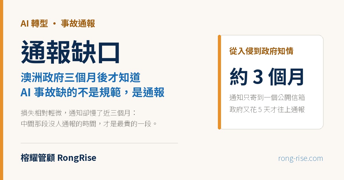 澳洲政府三個月後才知道:AI 事故缺的不是規範,是通報