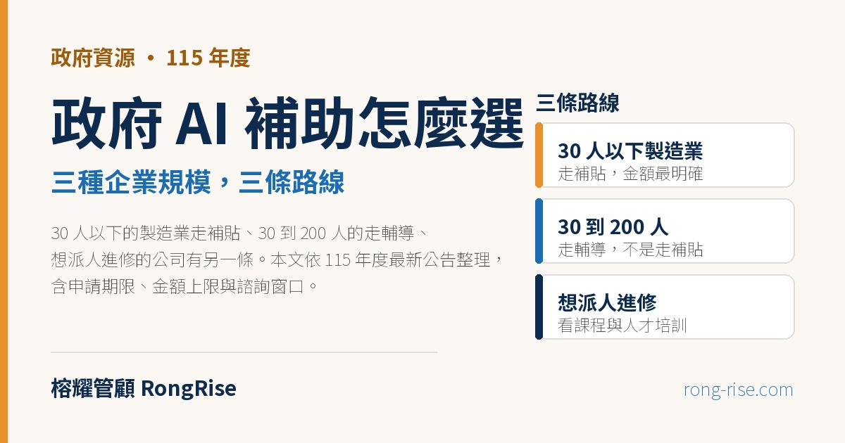 政府 AI 補助怎麼選:三種企業規模的三條路線